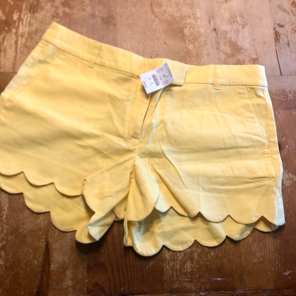 J. Crew Women’s Scallop Linen Hem Yellow Shorts NWT size 12